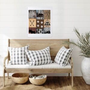 12x15 Framed Bold Farmhouse Western Rustic Theme Fabric Textile Wall Art